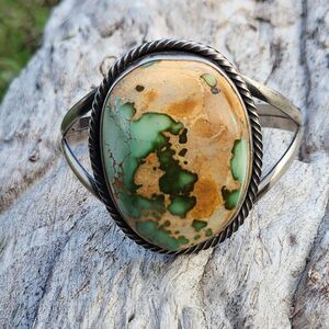 Natural Green Royston turquoise Dome cuff bracelet Navajo LaRose Ganadonegro